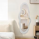 BST FURNH Full Length Mirror Cloud White - Exclusive Wall Mirror with Velvet Frame (112 x 54 cm) - Irregular Decorative Mirro