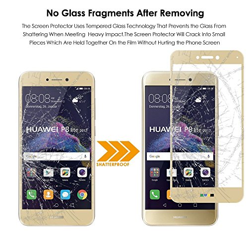 (2 Pack)Huawei P8 lite 2017 Panzerglas – EUGO Full Coverage 9H Gehärtetem Glas Schutzfolie Displayschutzfolie Panzerglas für Huawei P8 lite 2017 – Gold - 5