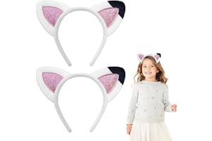 SEFIRST 2 Pièces Serre-Tête Oreille de Chat Cosplay Carnaval Accessoire Cheveux, Bandeau de Coiffure Oreilles de Chat en Peluche, Décoration de Carnaval Halloween Cadeau Fête Party Cosplay (Blanc)