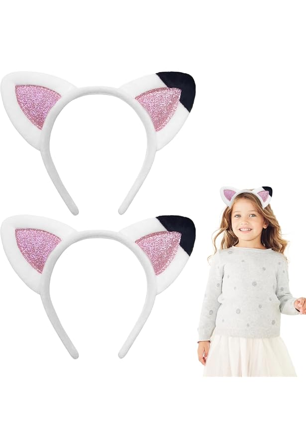 Serre-tête Oreilles De Chat Rose Et Blanc - Accessoire Cheveux Mignon Pour Fête, Cosplay, Quotidien