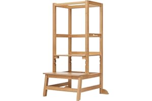 Bebeconfort Nola, Montessori Learning Tower, 1.5 - 6 years (Up to 30kg), 3 Adjustable Heights, Certified Safety, 6.4 kg Lightweight Toddler Step Stool, Long-lasting Design, Easy Assembly, Natural Wood