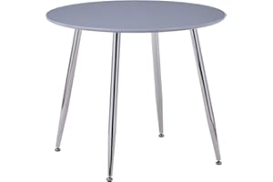 GOLDFAN Round High Gloss Dining Table Modern Kitchen Tables with Chrome Legs for Dining Room Office, Grey/90cm