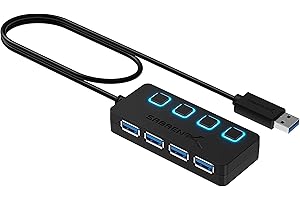 ‎SABRENT SABRENT USB Hub 3.2 Gen 1 mit Schaltern – 4 Port USB Verteiler mit LED Anzeige, 68CM Kabel, 5Gbps – USB Splitter für Mac, PC, Laptop, PS5 – Plug & Play (HB-UM43)