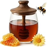THE EMPTY SPACE Honey Jar with Dipper - 350ML Airtight Borosilicate Glass Jar with wooden honey stick -Syrup Dispenser for Ho