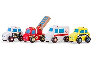 New Classic Toys Jouet en Bois pour Enfant Ensemble de Véhicles-4 voitures, 1930, Multi Color