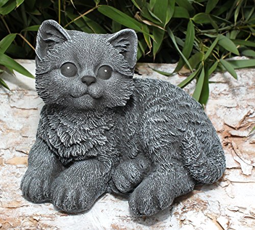 Steinfigur Katze sitzend - Schiefergrau, Garten, Deko, Stein, Figur, Frostsicher