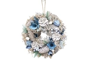 URBNLIVING Classic Christmas Wreath – Pinecones & Greenery Holiday Decoration for Door or Wall - Blue & White - 34cm