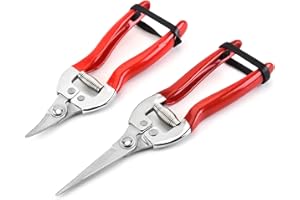 JYWYBF 2 PCS Garden Secateurs with Sharp Blade, Straight Pruning Shears for Flowers, Plants, Curved Pruning Scissors for Fruits, Vegetables