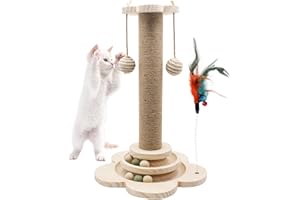 Gndigufa para Gatos de Poste, Pequeño Rascador con Bola Colgante y Pluma, 45 cm 5 en 1 Rascador para Gatos, Cuerda de Sisal Natural, Juguete para Gatos, árbol para Gatos, Rascador para Gatos