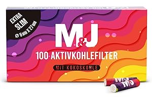 Mari & Juan 100 Aktivkohlefilter 6mm SLIM Size I Aktivkohlefilter dünne Filter mit Aktivkohle mit Kokosnuss Tip, 100 Stück, bunt I Schadstoffärmeres Raucherlebnis