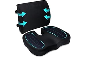 SYYHSYAL Orthopedic Seat Cushion and Lumbar Support Pillow for Office Chair & Car, Memory Foam with Washable Cover Ergonomic Desk Chair Cushion for Tailbone, Lower Back Pain, Sciatica Relief