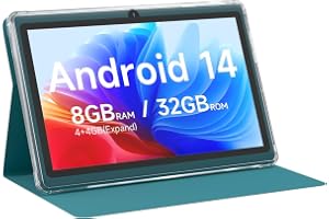 CUPEISI Q2S Android 14 Tablet with Case, 7" Tablet, 8GB RAM + 32GB ROM/1TB Expandable, 1.6GHz Quad-Core Processor, 1024x600 IPS HD Touchscreen, 5 Camera