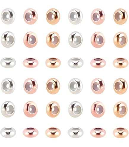UNICRAFTALE 40 Perline Slider Placcato Oro 18 Carati Scorrevoli 5~8mm Rondelle Bulk con Gomma Interna per la Produzione di Bracciali e Gioielli