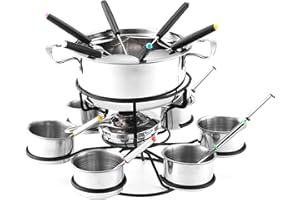 LearnLyrics Set per fonduta Elettrico per Un Massimo di 8 Persone, con 8 forchette per fonduta e termostato Continuo, Set per fonduta con 6 forchette e in Acciaio Inossidabile, in Ceramica, suppor
