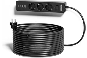 NTONPOWER 5M Listwa zasilająca USB, listwa zasilająca z 3 gniazdami i 2 portami USB-C, z uchwytem ściennym i śrubami, z przełącznikiem, wielofunkcyjna ochrona, ochrona dla dzieci, czarna