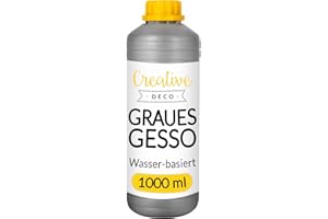Creative Deco Professionell Grau Gesso | 1L | Perfekte Grundierung für Malerei | Ideal Primer für Acryl-Farben, Öl-Farben, Pouring, Decoupage, Finnabair, Malfarbe | Grundfarbe-n