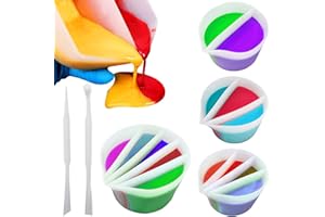 CKANDAY 4 tazze divisorie per versare la vernice + 2 confezioni di bastoncini per mescolare, vernice in silicone per versare tazza in resina con 2-5 canali divisori per pittura per fai da te(2/3/4/5 canali)