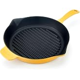 Lava Metal Spring Serisi - D&ouml;k&uuml;m Izgara Tavası, Yuvarlak, 28 cm, Mat Emaye, Parlak Siyah Taban, Sarı