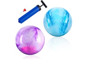 BLMHTWO 2 Pcs 9 Inches Marbleized Bouncy Balls Fun Bouncy Balls With Pump for Boys Girls Inflatable Playground Sensory PVC Bouncy Balls for Adults Pet Party Beach(White, blue-green and pink purple)