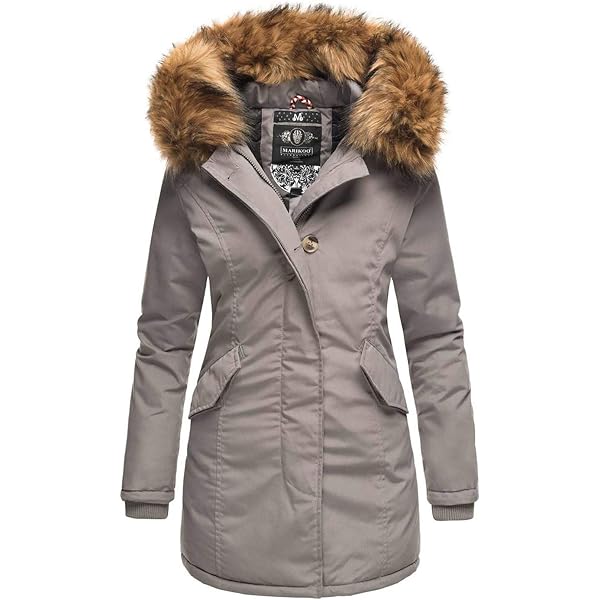 MARIKOO Delilah Lange damesjas warme winterjas met capuchon en tailleband 16 XS-5XL, crème, 3XL