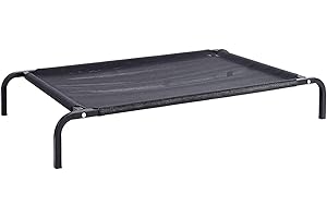 lionto Podwyższone legowisko ogrodowe dla psa 106x62 cm, przewiewna mata z siatki, zdejmowany pokrowiec, dobra cyrkulacja powietrza, chroni przed zimnem podłoża, mocna stalowa rama, kolor czarny