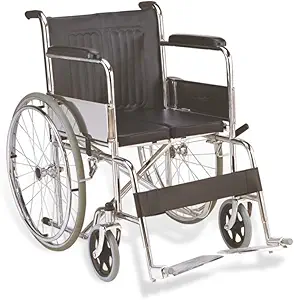 EASYCARE Standard Steel Wheelchair with frame color Chrome (Capacity 100 kgs)