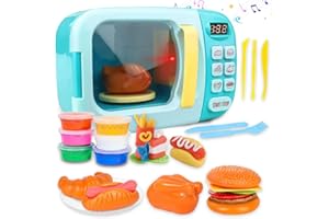 Kingsport Kids Microwave Oven Kitchen Play House Toy With Led Lights & 6 Colors Clay Burger, Sausages, Fries Appliance Toy For Boys Girls Pretend Food Play Maker Kitchen Playset For Children 3+ Above
