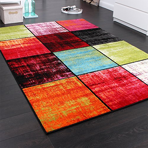 Teppich Kinderzimmer Karo Kinderteppich Mehrfarbig Meliert Rot Pink Grün Blau, Grösse:160×220 cm - 4