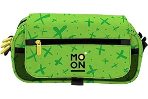 Grafoplás 37546420. Estuche Escolar Tres Compartimentos con Solapa, Verde, Colección Moon, Tamaño: 23x10x10cm