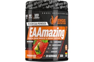 Engel Nutrition EAAmazing EAA Pulver 560g|Hochdosiert mit 19.000mg Aminosäuren | Alle 9 EAAs plus L-Glutamin, L-Arginin, Citrullin uvm. | Für vor oder während dem Training(Strawberry Kiwi koffeinfrei)