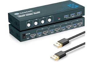 STEETEK 4 Port HDMI KVM Switch 4 PC 1 Monitor, USB 3.0 KVM Switch 4K@60Hz für 4 Computer teilen sich 1 Tastatur, Satz Maus, U-Disk und Drucker, mit 1 HDMI- und 3 USB-Kabeln, HDCP 2.2, Plug and Play