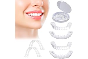 JUXINE 2 Pairs False Teeth Instant Veneers Dentures Fake Teeth Braces Whitening Cosmetic Tooth Covering Snap on Smile Teeth Cosmetic Veneers Teeth Temporary Dentures Top and Bottom