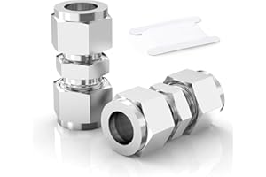 ERGAOBOY 2 Pcs 6mm OD x 6mm OD 304 Stainless Steel Compression Tube Union Connector, Heay Duty SUS 304 Compression Fitting
