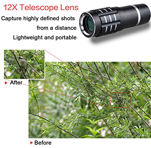 Youniker 3Â in 1Â universale kit obiettivo per iPhone ,12Â x Zoom teleobiettivo + 0.45Â x obiettivo grandangolare + 12.5Â x obiettivo macro obiettivo della fotocamera del telefono a clip, per iPhone 7/6Â Plus, Samsung, most Smart PHONES