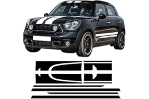 DSYCAR 1 Set Voiture Capot Rayures Tronc Capot Arrière Corps Kit Porte Latérale Rayure Jupe Autocollant pour Mini Countryman Accessoires (Blanc)