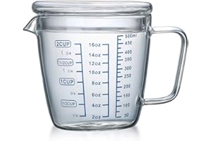 TAMUME 500ml Brocca di Misurazione del Vetro Microonde Misurino con Coperchio Dosatori (500ML)