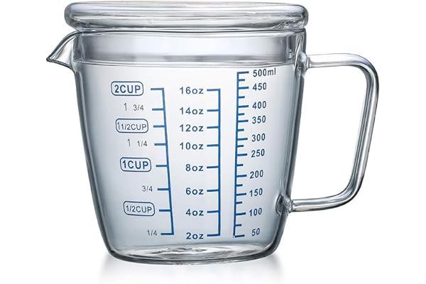 TAMUME Verres Doseur 500ml Pichet à Mesurer en Verre Tasse à Mesurer à Micro-ondes avec Couvercle (500ML)