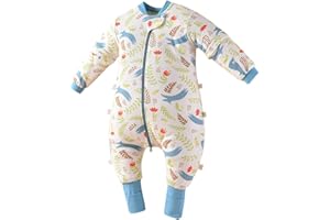 Swimnus Sleeping Bag 1.5 Tog Baby Sleep Sack with Arms Newborn Wearable Blanket with Legs Winter Sleepsuits for Baby with Feet Cotton Removable Kids Sleep Bag Rabbit Pattern S/6-12 Montns