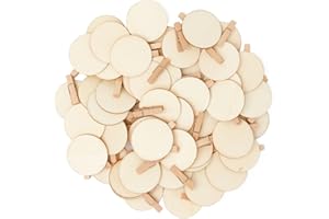 UTMACH 50 Stücke Holzklammern Natur mit Runder Scheibe Holzklammern mit DIY Chic Holz Rund 4.8cm Holz Klammern Bastelklammern Dekoklammern Mini Holzklammern für Fotos,Postkarten,Briefen