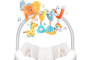 Koty Autositz-Spielzeug, Baby-Spirale, Plüsch, zum Aufhängen, für Kinderwagen, Bar, Kinderwagen, Kinderbett, mit Spieluhr, BB-Quietscher und Rasseln（Orangefarbener Elefant）