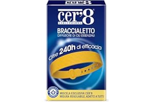 Cer'8 Braccialetto Diffusore Antizanzare - 240 Ore di Utilizzo - Riponilo nella Busta se Non lo Utilizzi - Protezione Zanzare con Oli Essenziali - Misura Regolabile Per Tutti - Resistente all'Acqua