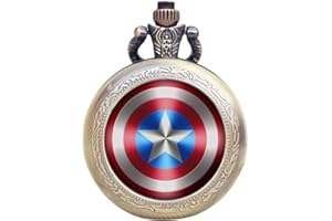 Designer Inspirations Boutique Captain America Shield Antique Bronze Effect Retro/Vintage Case Men's Quartz Pocket Watch Necklace - On 32" Inch/80cm Chain