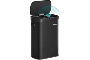 SONGMICS Motion Sensor Kitchen Bin, 13-Gallon (50 L) Automatic Rubbish Bin, Wave or Touch to Open, Soft Close Lid, Steel, Includes 15 Bags, Ink Black LTB640B02