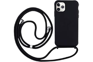 Ququcheng for iPhone 12/12 Pro (6.1 Inch) Case, Mobile Phone Chain Case, Silicone Rope Necklace Mobile Phone Case with Cord Bag, TPU Bumper, Protective Case for iPhone 12/12 Pro (6.1 Inch), Black