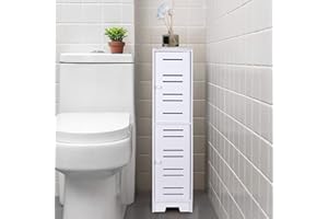 powerking Porta carta igienica, bianco, piccolo armadietto portaoggetti da bagno con ante, mensola angolare sottile per bagno, piccoli spazi, pavimento angolare