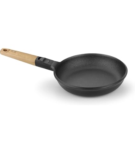 BRA MARKET braadpan, 26 cm, gegoten aluminium, afneembare handgreep van natuurlijk hout, drielaags, PFOA-vrij, geschikt voor alle warmtebronnen, inclusief inductie