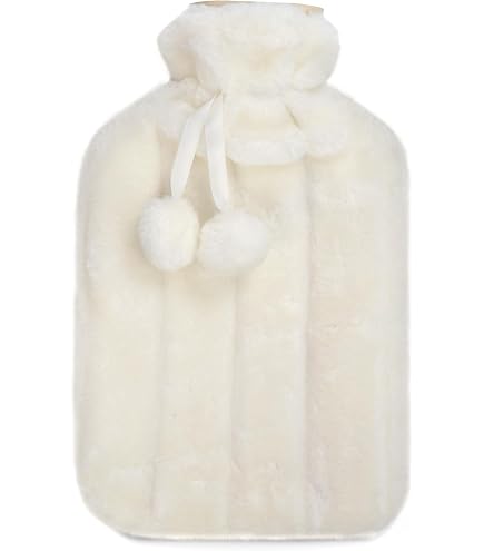KEPLIN Hot Water Bottle 2L With Soft Faux Fur Cover, Leakproof Natural