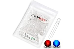 Chanzon 100 pcs 5mm Red & Blue LED Diode Lights (Clear Round Transparent Bicolor Common Cathode) Bright Lighting Bulb Lamps Electronics Components Light Emitting Diodes