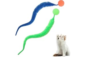 KAHOUI 2 Piezas Pelota Interactiva para Gatos, Juguete Interactivo Gato en Poliéster, Mini Pelota Gato con Cola de Oruga, Juguetes Gato de Colores Sólidos para el Hogar Tienda de Mascotas