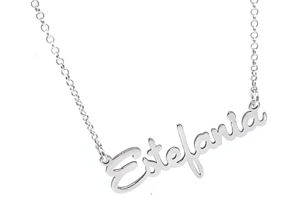 Collar con nombre personalizado en plata de ley 925 | Colgante nombre 40x12 mm aprox | Joya grabada única | Regalo especial Día de la Madre, cumpleaños o aniversario. Modelo Estefania